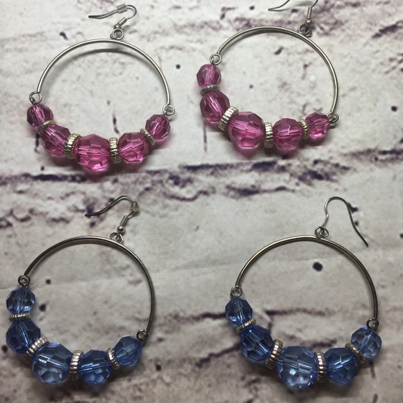 🍭 VINTAGE HANDMADE PINK & BLUE EARRING BUNDLE - Picture 5 of 5